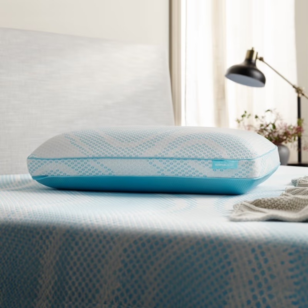 Tempur-Pedic TEMPUR-Breeze ProHi Pillow Queen White Blue Cooling Memory Foam